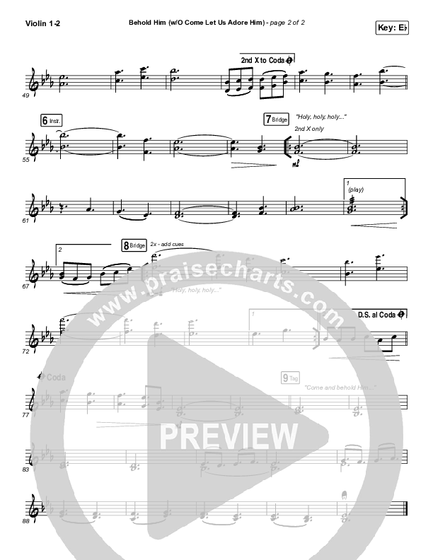 Behold Him (with O Come Let Us Adore Him) Violin 1/2 (Paul Baloche)