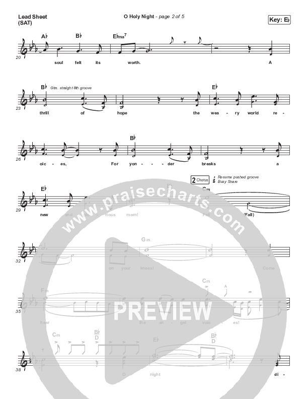 Oh Holy Night Lead Sheet (SAT) (Shane & Shane/The Worship Initiative)