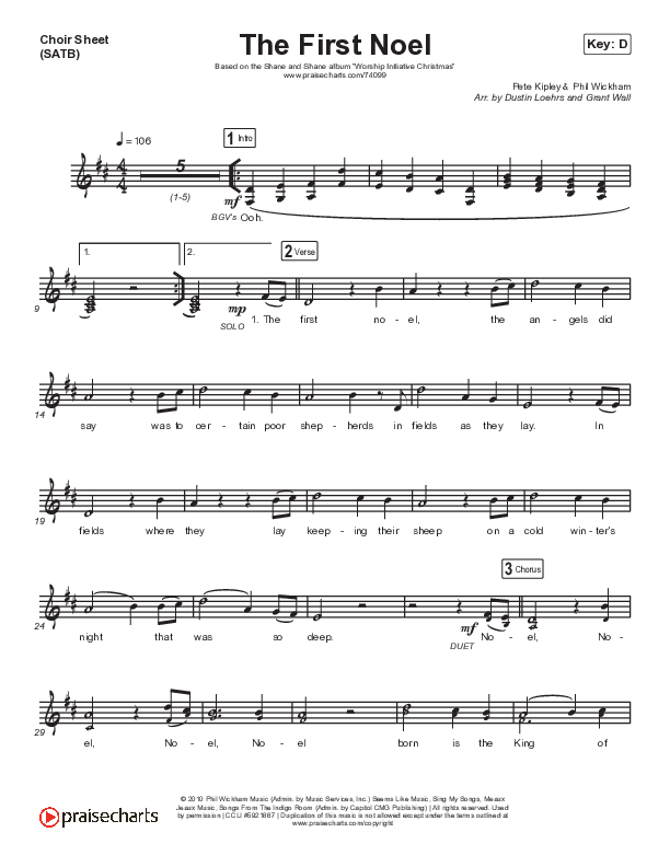 The First Noel Choir Vocals (SATB) (Shane & Shane/The Worship Initiative)