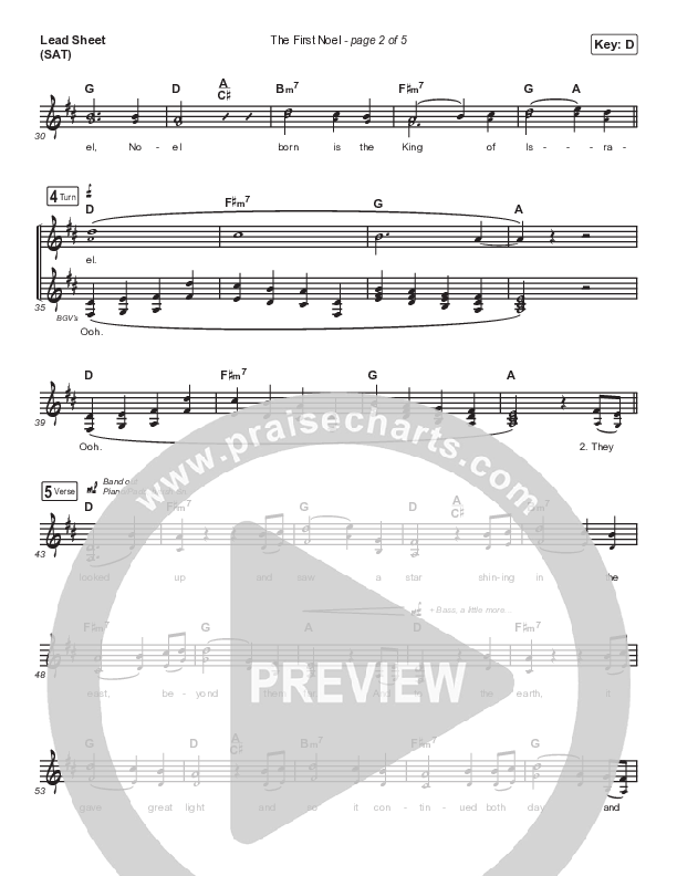 The First Noel Lead Sheet (SAT) (Shane & Shane/The Worship Initiative)
