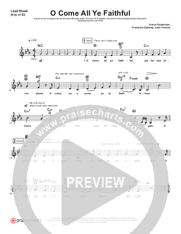 O Come All Ye Faithful Lead Sheet (Melody) (Elevation Worship)