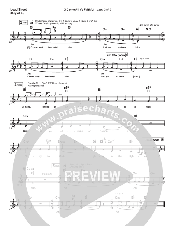 O Come All Ye Faithful Lead Sheet (Melody) (Elevation Worship)