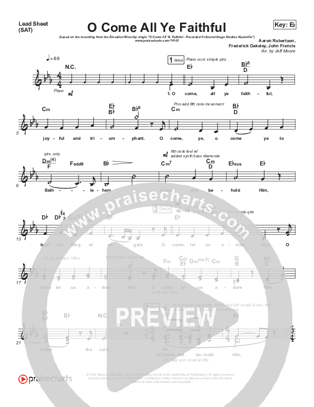 O Come All Ye Faithful Lead Sheet (SAT) (Elevation Worship)