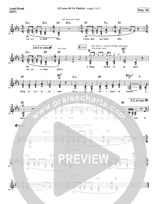 O Come All Ye Faithful Lead Sheet (SAT) (Elevation Worship)
