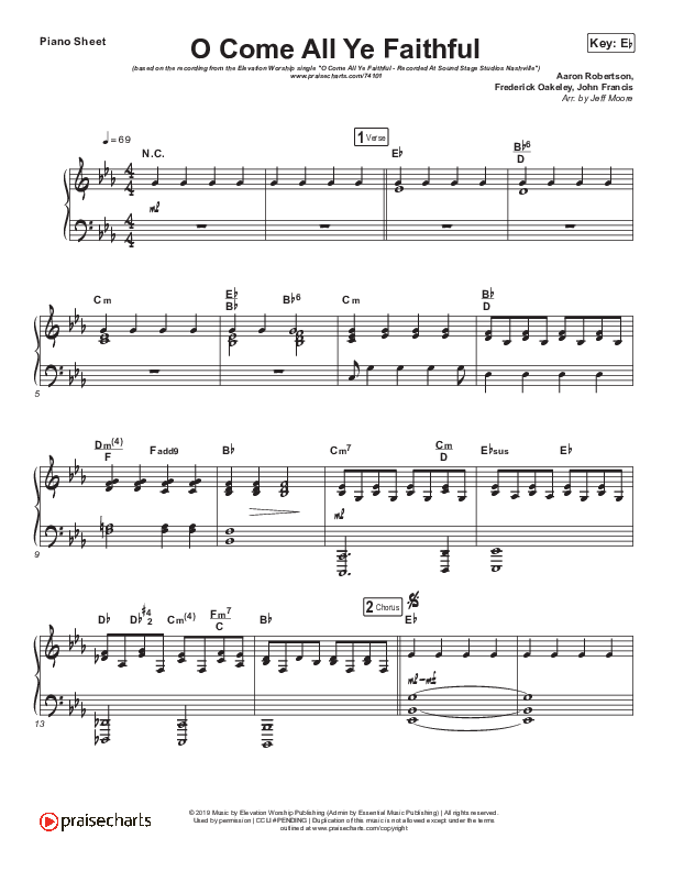 O Come All Ye Faithful Piano Sheet (Elevation Worship)