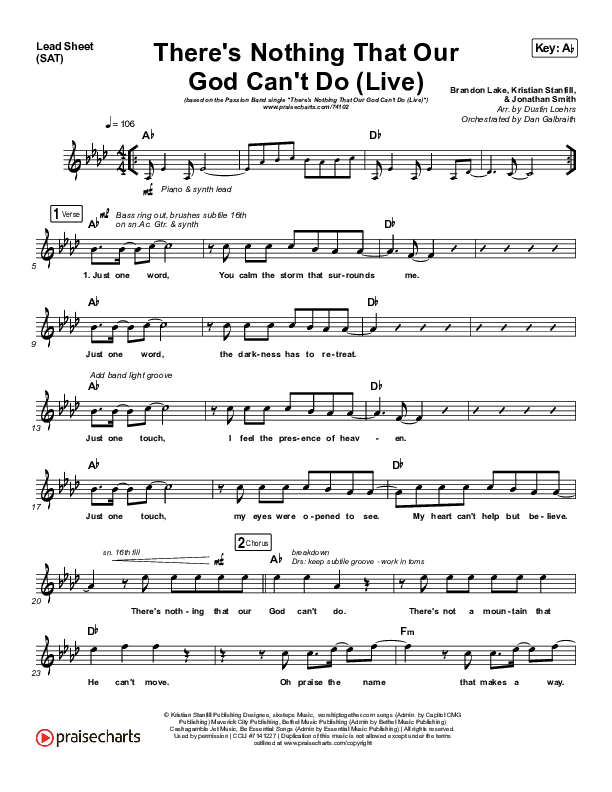 There's Nothing That Our God Can't Do (Live) Lead Sheet (SAT) (Passion / Kristian Stanfill)