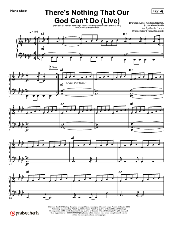 There's Nothing That Our God Can't Do (Live) Piano Sheet (Passion / Kristian Stanfill)