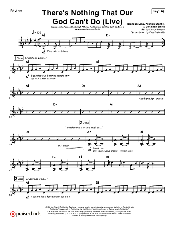 There's Nothing That Our God Can't Do (Live) Rhythm Chart (Passion / Kristian Stanfill)