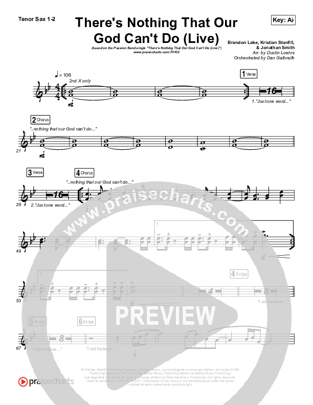 There's Nothing That Our God Can't Do (Live) Tenor Sax 1/2 (Passion / Kristian Stanfill)