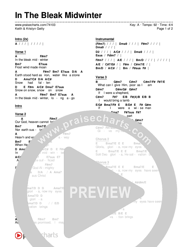 In The Bleak Midwinter Chords & Lyrics (Keith & Kristyn Getty)
