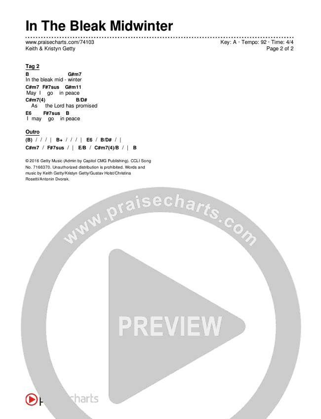 In The Bleak Midwinter Chords & Lyrics (Keith & Kristyn Getty)