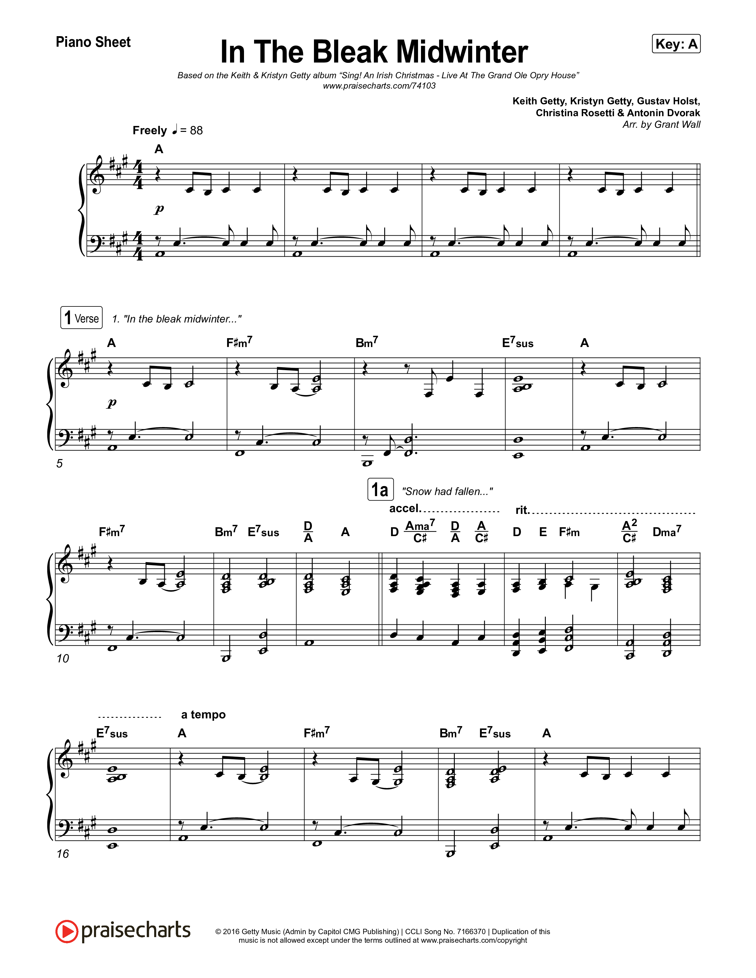 In The Bleak Midwinter Piano Sheet (Keith & Kristyn Getty)