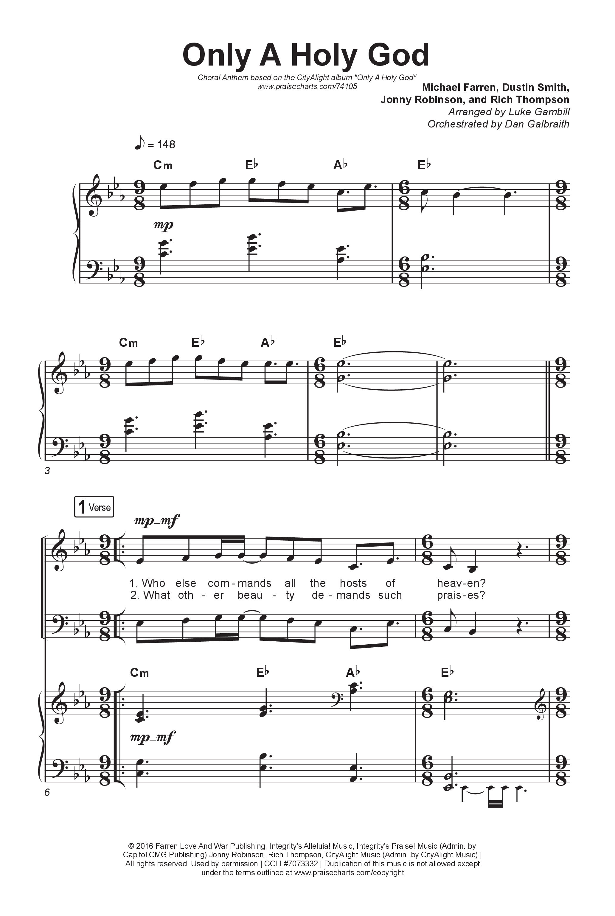 Only A Holy God (Choral Anthem SATB) Octavo (SATB & Pno) (CityAlight / Arr. Luke Gambill)