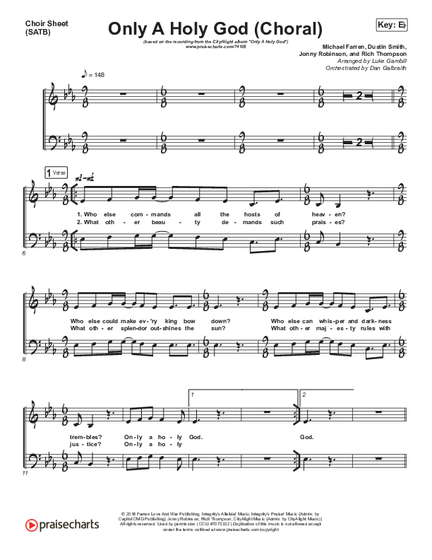 Only A Holy God (Choral Anthem SATB) Choir Vocals (SATB) (CityAlight / Arr. Luke Gambill)