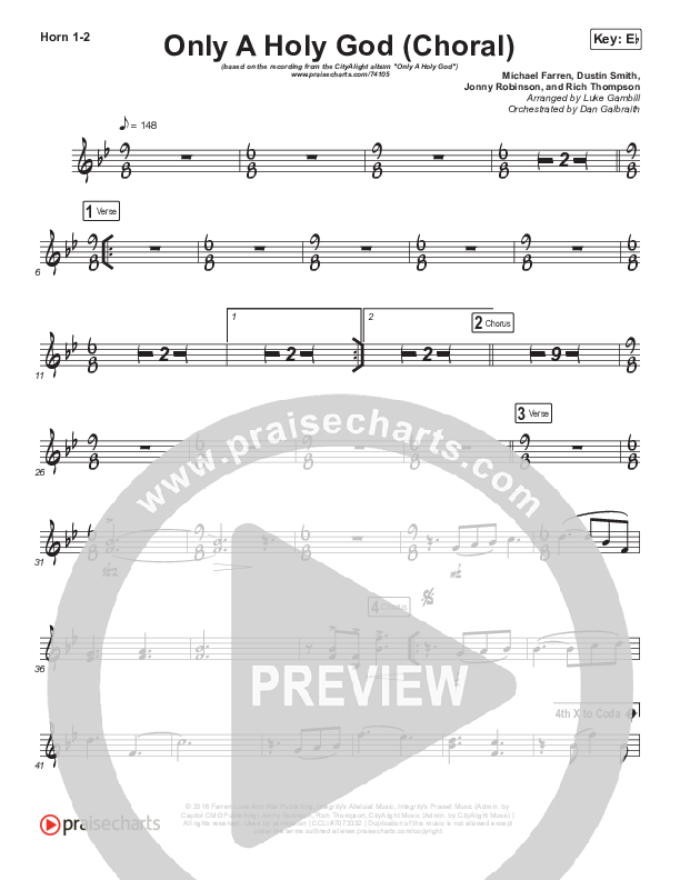 Only A Holy God (Choral Anthem SATB) French Horn 1,2 (CityAlight / Arr. Luke Gambill)