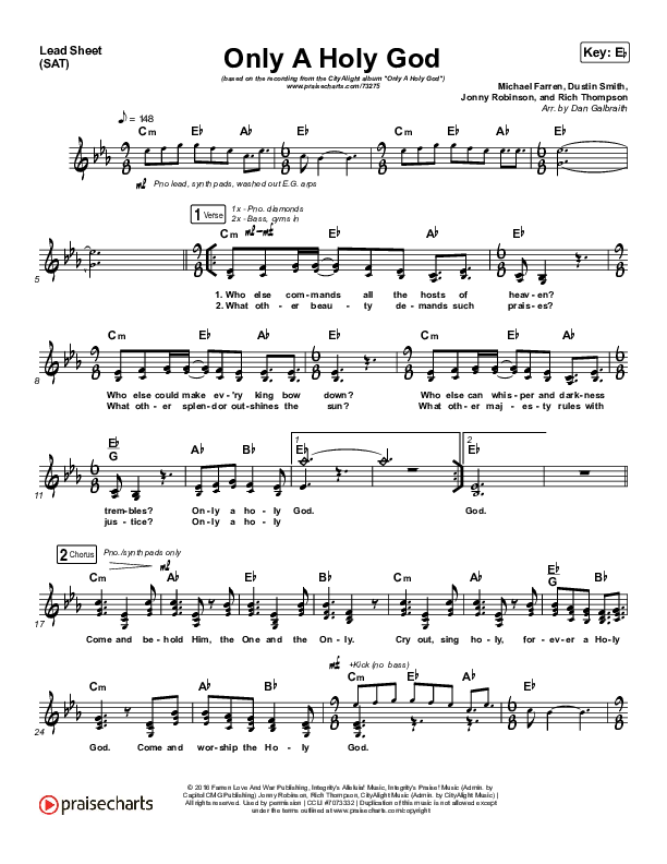 Only A Holy God (Choral Anthem SATB) Lead Sheet (SAT) (CityAlight / Arr. Luke Gambill)