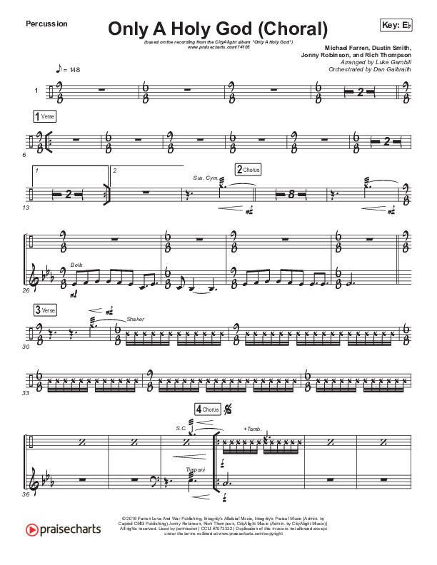 Only A Holy God (Choral Anthem SATB) Percussion (CityAlight / Arr. Luke Gambill)