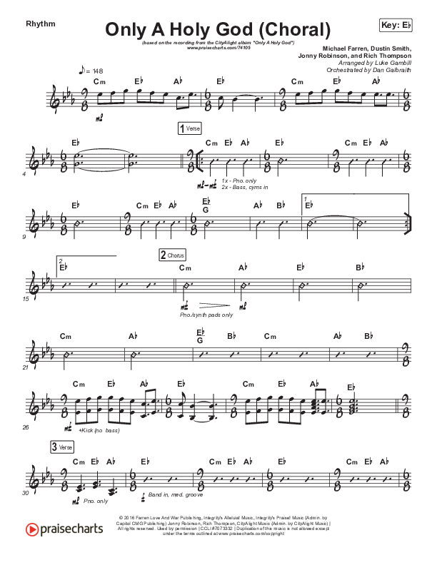 Only A Holy God (Choral Anthem SATB) Rhythm Chart (CityAlight / Arr. Luke Gambill)