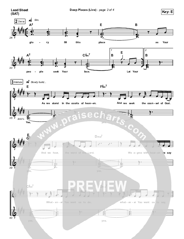 Deep Places (Live) Lead Sheet (SAT) (William McDowell / Trinity Anderson)