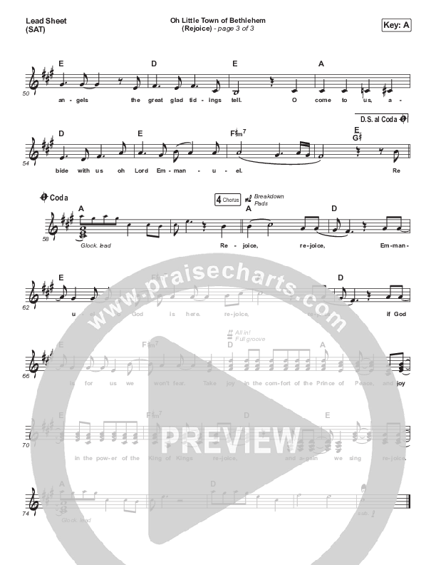 Oh Little Town of Bethlehem (Rejoice) Lead Sheet (SAT) (Tim Timmons)