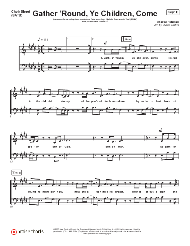 Gather Round Ye Children Come Choir Sheet (SATB) (Andrew Peterson)