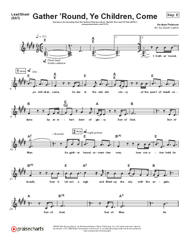 Gather Round Ye Children Come Lead Sheet (SAT) (Andrew Peterson)