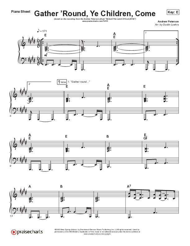 Gather Round Ye Children Come Piano Sheet (Andrew Peterson)