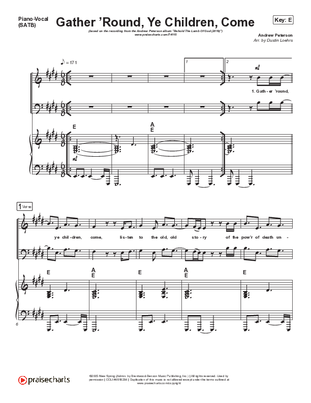 Gather Round Ye Children Come Piano/Vocal Pack (Andrew Peterson)