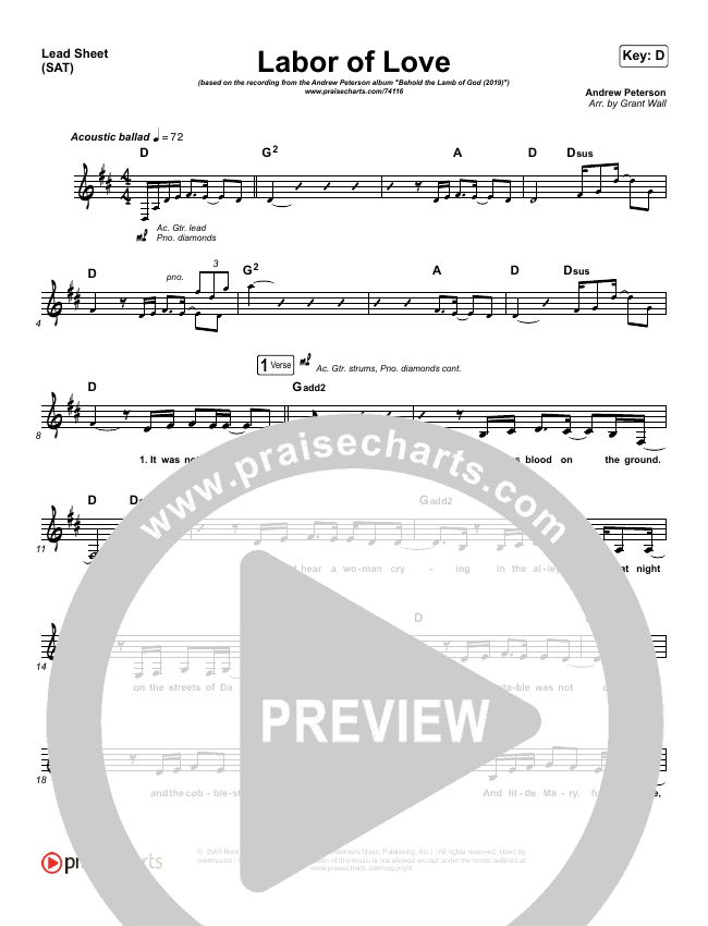 Labor Of Love Sheet Music Pdf Andrew Peterson Praisecharts