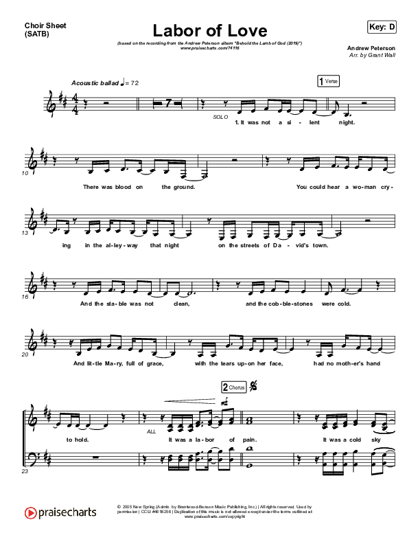 Labor Of Love Choir Sheet (SATB) (Andrew Peterson)