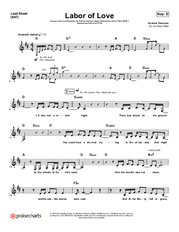 Labor Of Love Lead Sheet (SAT) (Andrew Peterson)
