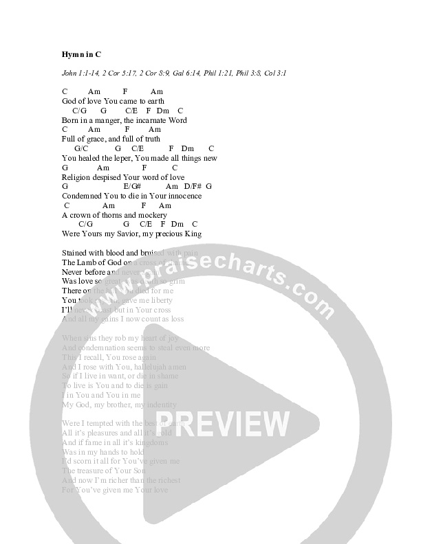 Hymn In C Chords & Lyrics (Matt Papa)