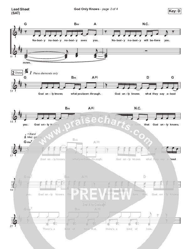 God Only Knows Lead Sheet (SAT) (for KING & COUNTRY / Dolly Parton)