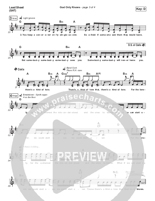 God Only Knows Lead Sheet (SAT) (for KING & COUNTRY / Dolly Parton)