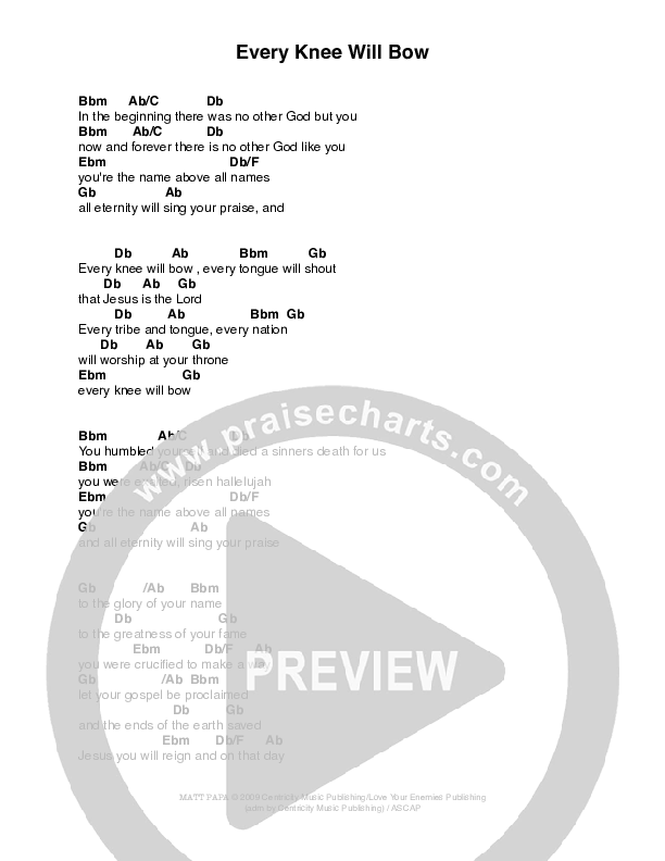 Every Knee Will Bow Chords & Lyrics (Matt Papa)