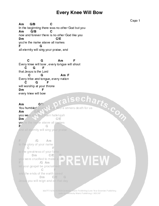 Every Knee Will Bow Chords & Lyrics (Matt Papa)