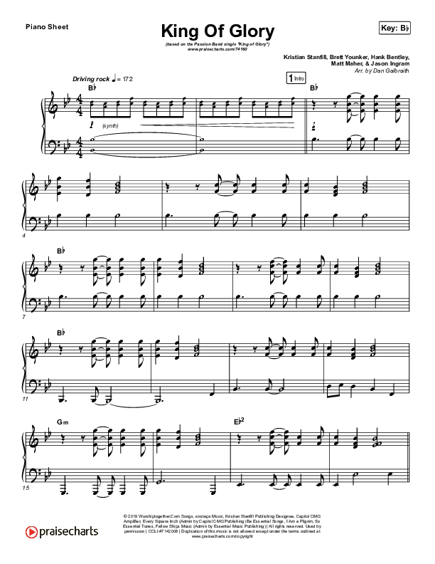 King Of Glory (Live) Piano Sheet (Passion)