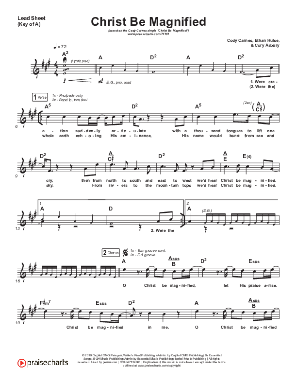 Christ Be Magnified Lead Sheet (Melody) (Cody Carnes)