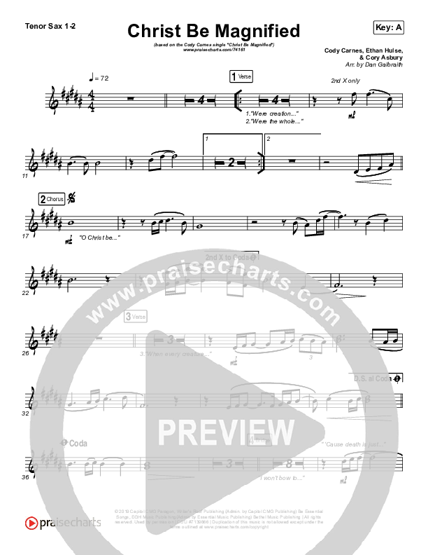 Christ Be Magnified Tenor Sax 1/2 (Cody Carnes)