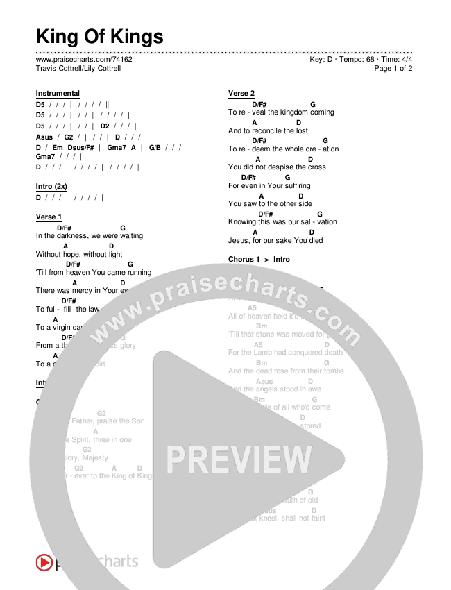 King Of Kings Chords & Lyrics (Travis Cottrell / Lily Cottrell)