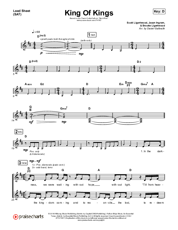 King Of Kings Lead Sheet (SAT) (Travis Cottrell / Lily Cottrell)