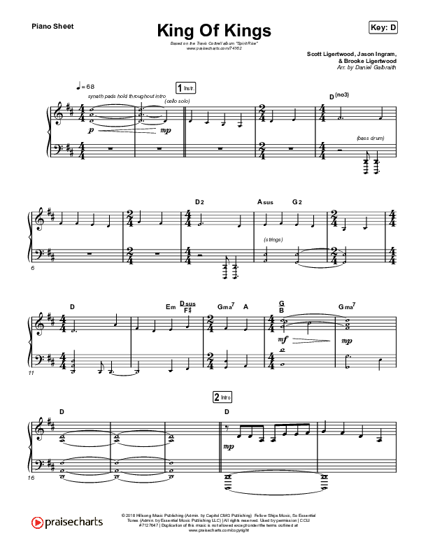 King Of Kings Piano Sheet (Travis Cottrell / Lily Cottrell)