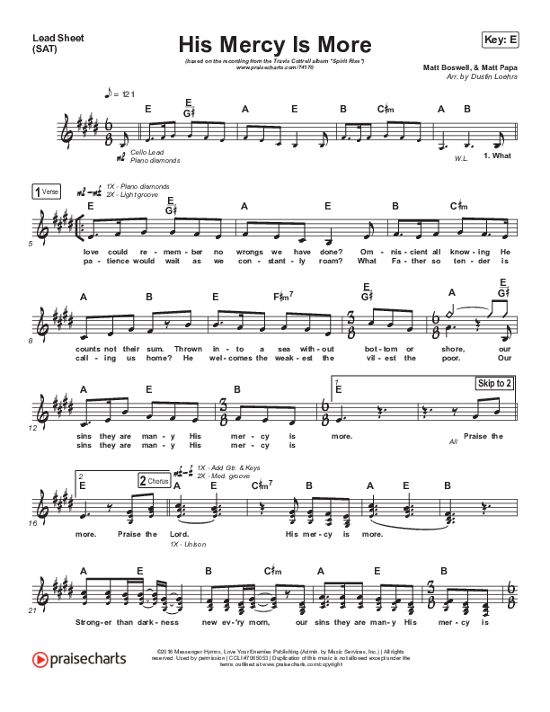 His Mercy Is More Lead Sheet (SAT) (Travis Cottrell)