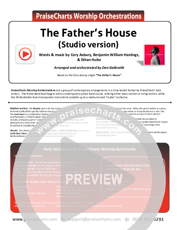 The Father’s House (Studio) Cover Sheet (Cory Asbury)