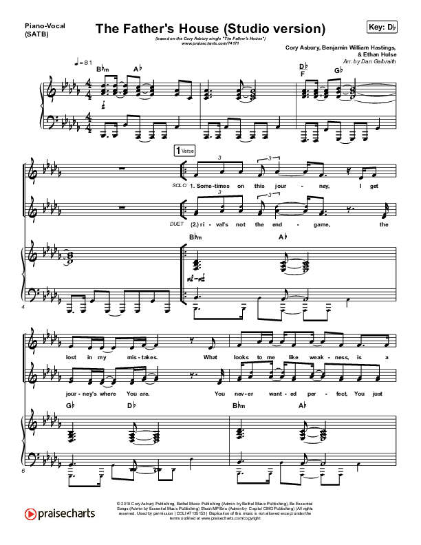 The Father’s House (Studio) Piano/Vocal (SATB) (Cory Asbury)