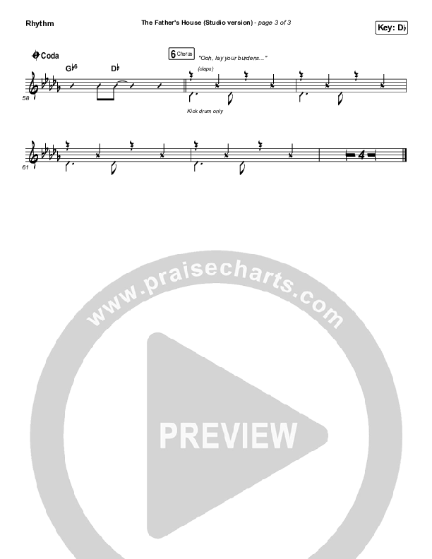 The Father’s House (Studio) Rhythm Chart (Cory Asbury)