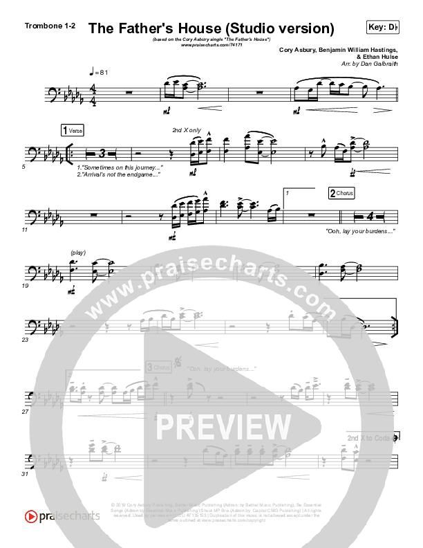 The Father's House (Studio) Trombone 1/2 (Cory Asbury)