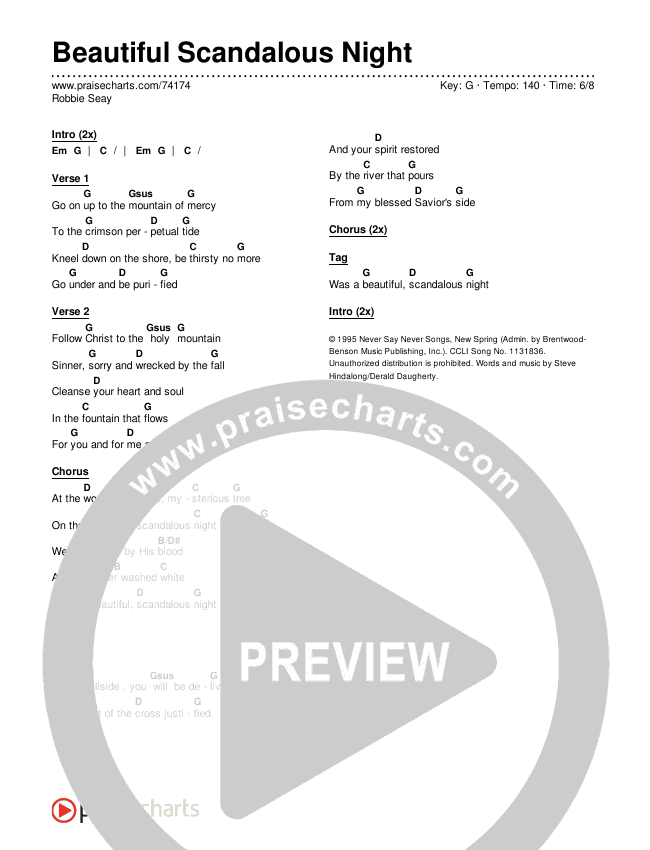 Beautiful Scandalous Night Chords & Lyrics (Robbie Seay)