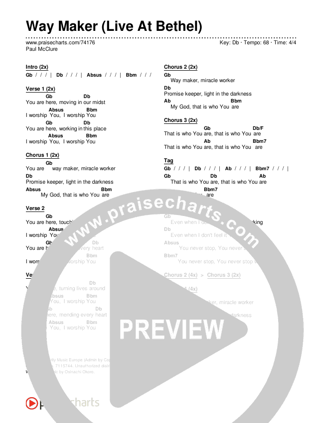 Way Maker (Live At Bethel) Chords & Lyrics (Paul McClure / Hannah McClure / The McClures)