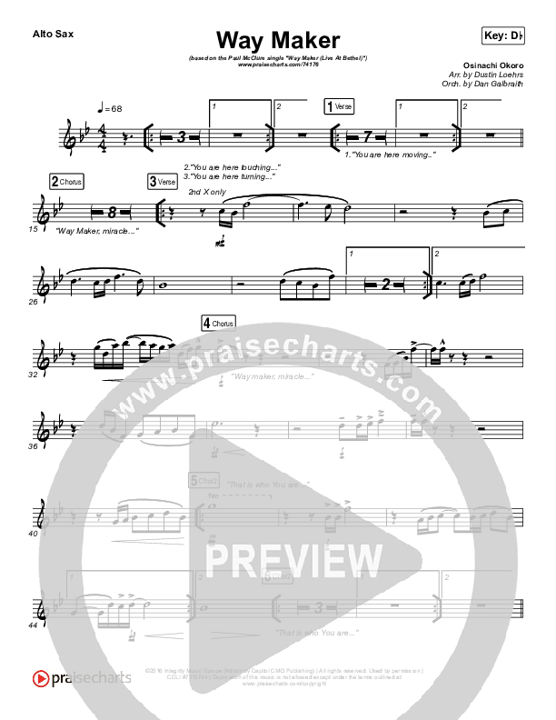 Way Maker (Live At Bethel) Alto Sax (Paul McClure / Hannah McClure / The McClures)